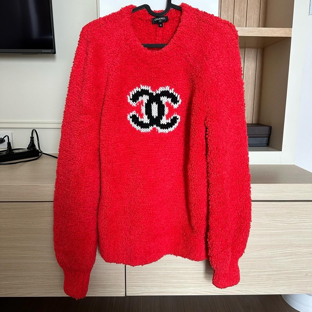Chanel Vibrant Red Crew Neck Sweater